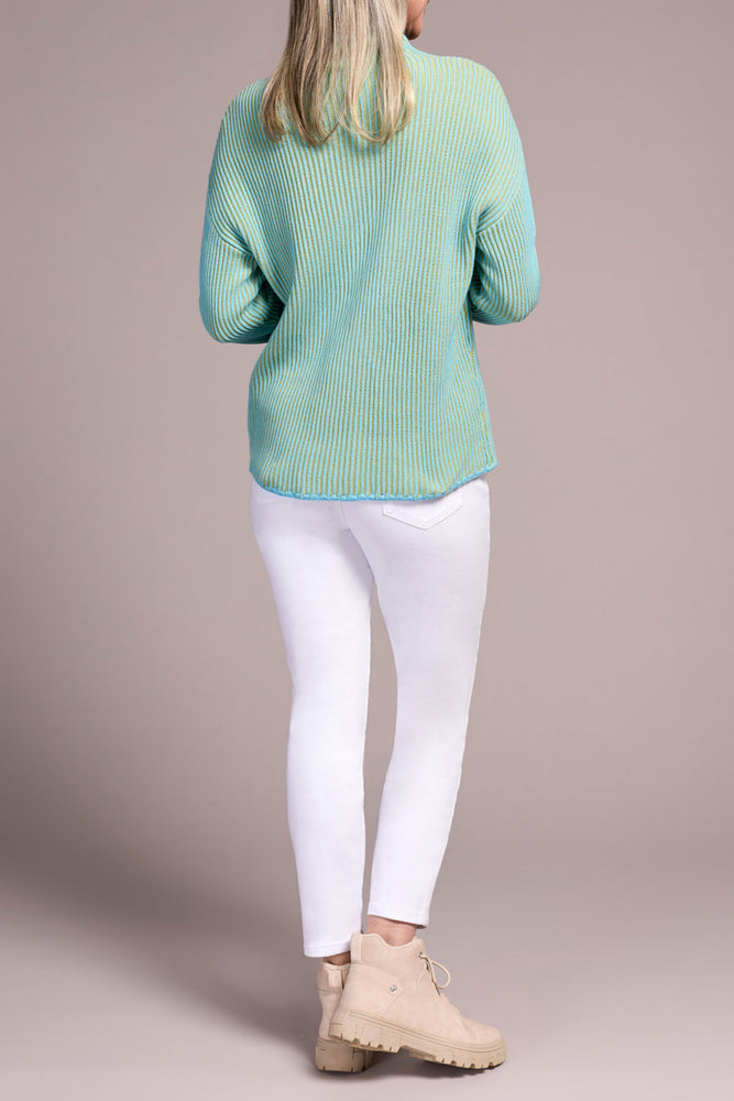 Tribal Fall 2025-2255O-576-Long Sleeve Funnel Neck Sweater-Mist Blue - The Coach Pyramids