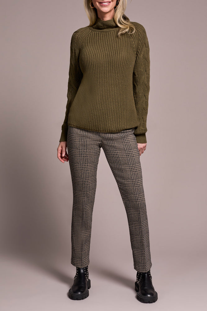 Tribal Fall 2025-2256O-576-Long Sleeve Cable Mock Neck Sweater-Ivy - The Coach Pyramids