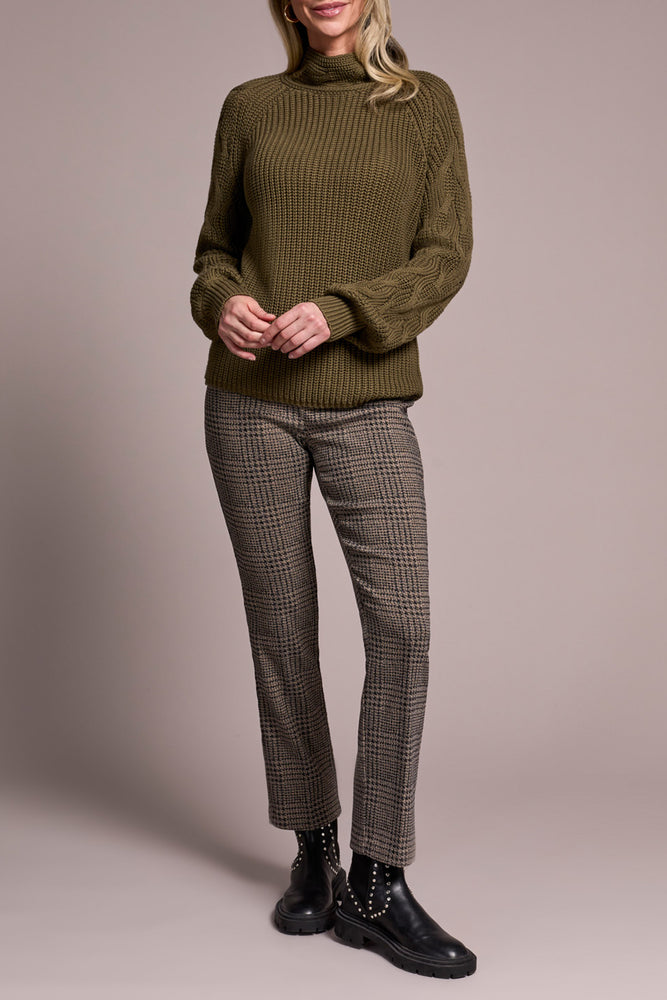 Tribal Fall 2025-2256O-576-Long Sleeve Cable Mock Neck Sweater-Ivy - The Coach Pyramids