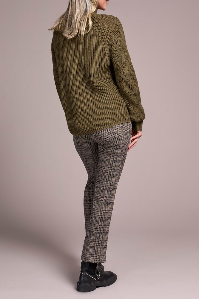 Tribal Fall 2025-2256O-576-Long Sleeve Cable Mock Neck Sweater-Ivy - The Coach Pyramids