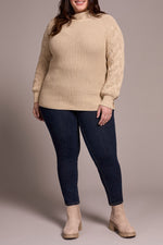 Tribal Fall 2025-2256O-576-Long Sleeve Cable Mock Neck Sweater-H Latte - The Coach Pyramids