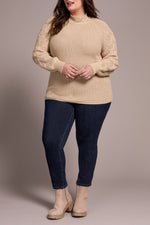 Tribal Fall 2025-2256O-576-Long Sleeve Cable Mock Neck Sweater-H Latte - The Coach Pyramids
