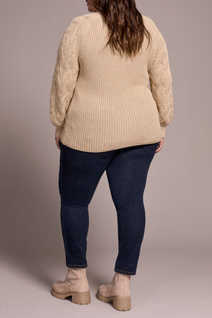Tribal Fall 2025-2256O-576-Long Sleeve Cable Mock Neck Sweater-H Latte - The Coach Pyramids