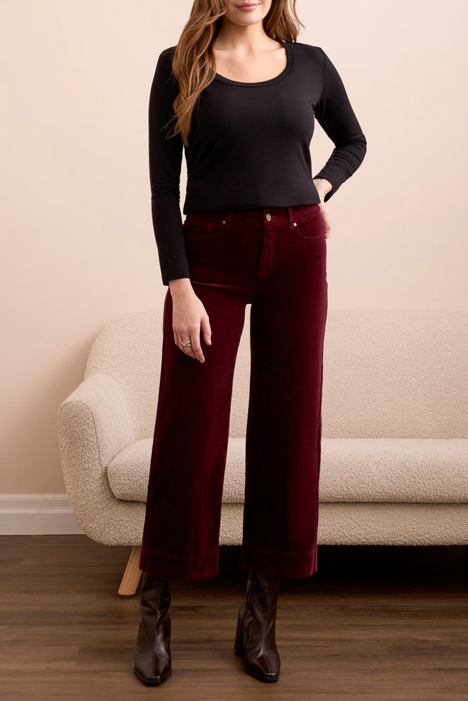 Tribal Fall 2025-2262O-3779-High Rise Fly Front 5 Pocket Ankle Pant-Wine