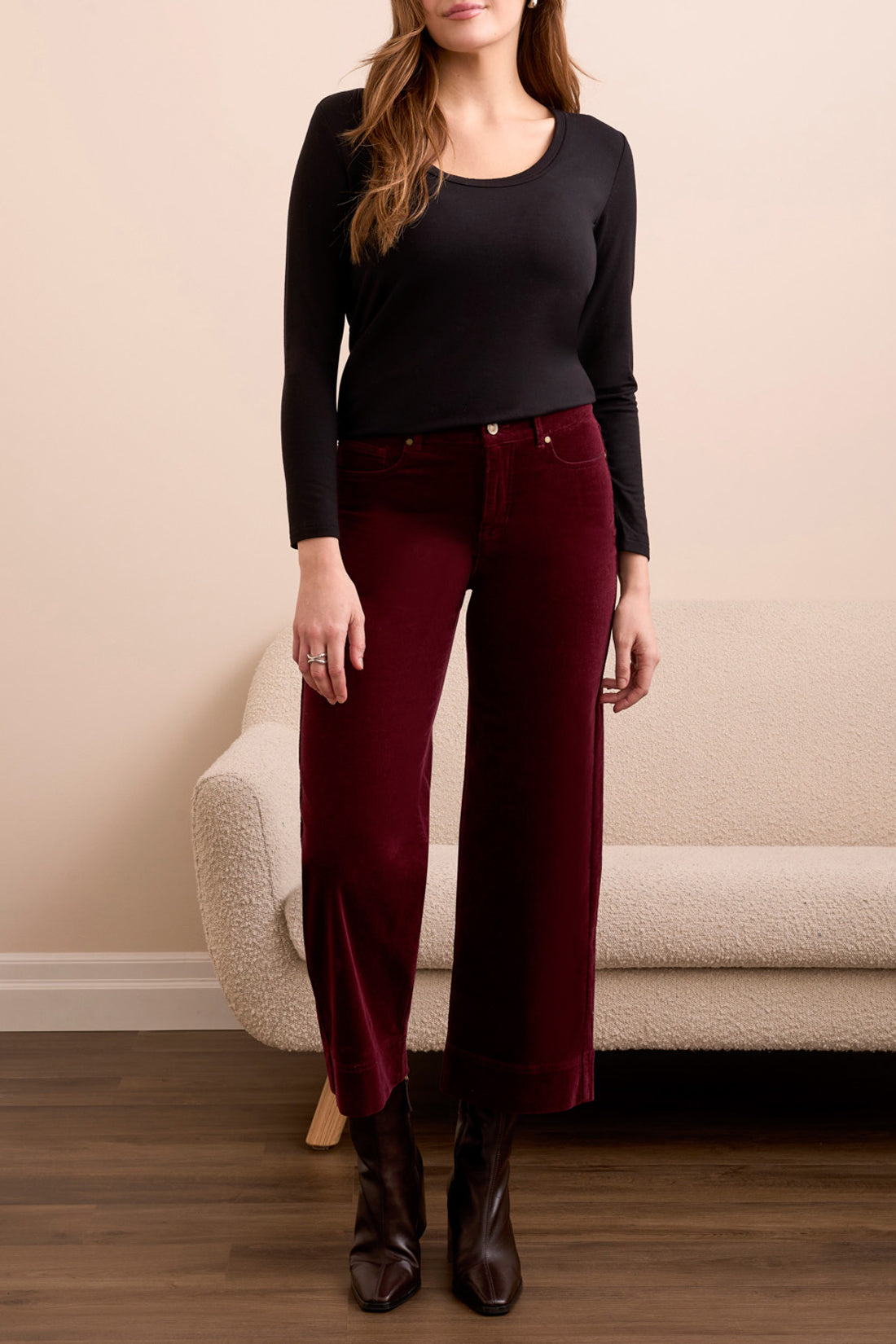 Tribal Fall 2025-2262O-3779-High Rise Fly Front 5 Pocket Ankle Pant-Wine - The Coach Pyramids