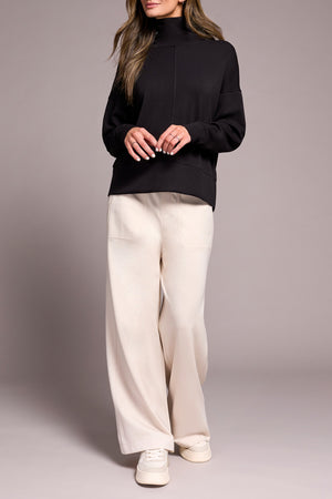 Tribal Fall 2025-2275O-3390-Long Sleeve Funnel Neck Top-Black - The Coach Pyramids