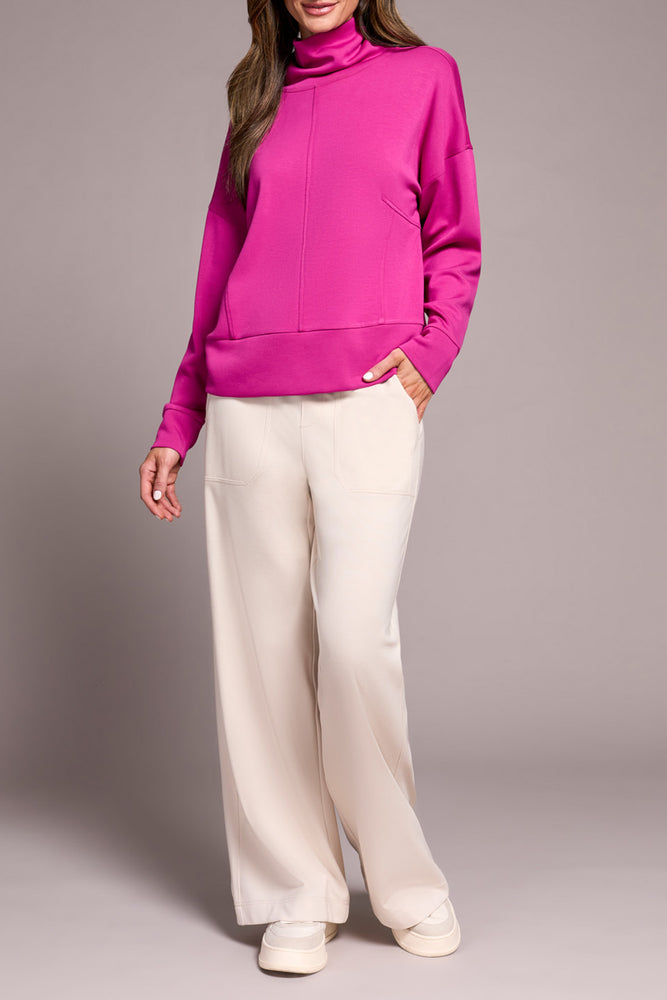 Tribal Fall 2025-2275O-3390-Long Sleeve Funnel Neck Top-Pink Flambe - The Coach Pyramids