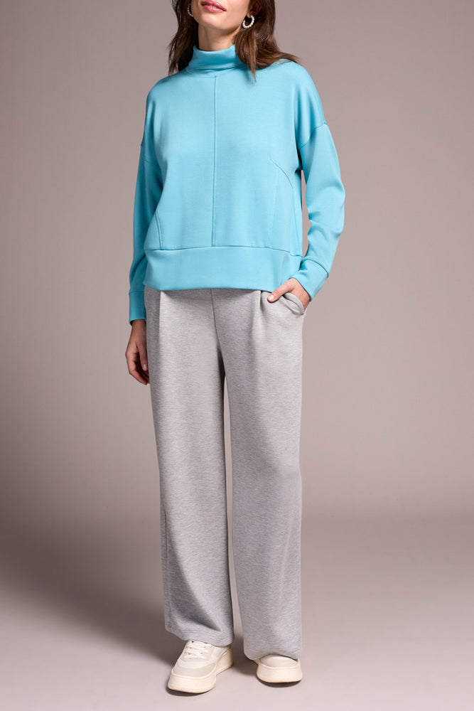 Tribal Fall 2025-2275O-3390-Long Sleeve Funnel Neck Top-Mist Blue - The Coach Pyramids
