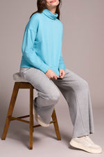 Tribal Fall 2025-2275O-3390-Long Sleeve Funnel Neck Top-Mist Blue - The Coach Pyramids