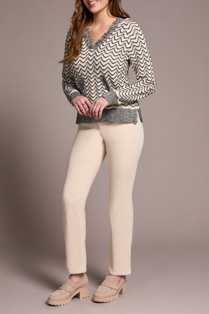 Tribal Fall 2025-2276O-576-Long Sleeve Hooded Sweater W/Fringe Detail-H Charcoal - The Coach Pyramids
