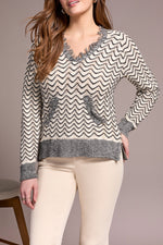 Tribal Fall 2025-2276O-576-Long Sleeve Hooded Sweater W/Fringe Detail-H Charcoal - The Coach Pyramids