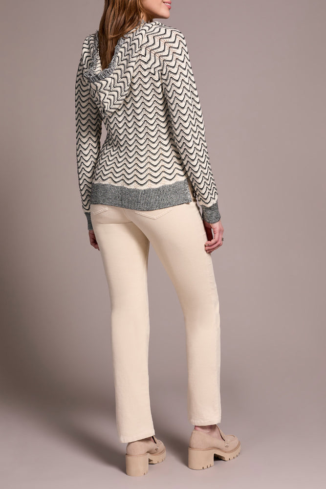 Tribal Fall 2025-2276O-576-Long Sleeve Hooded Sweater W/Fringe Detail-H Charcoal - The Coach Pyramids