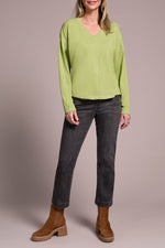 Tribal Fall 2025-2282O-8285-Long Sleeve V Neck Top W/Flat Lock-Wasabi - The Coach Pyramids