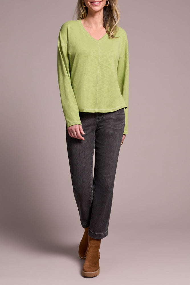 Tribal Fall 2025-2282O-8285-Long Sleeve V Neck Top W/Flat Lock-Wasabi - The Coach Pyramids