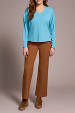 Tribal Fall 2025-2282O-8285-Long Sleeve V Neck Top W/Flat Lock-Mist Blue - The Coach Pyramids