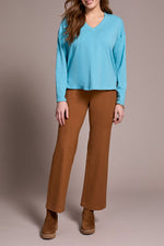 Tribal Fall 2025-2282O-8285-Long Sleeve V Neck Top W/Flat Lock-Mist Blue - The Coach Pyramids