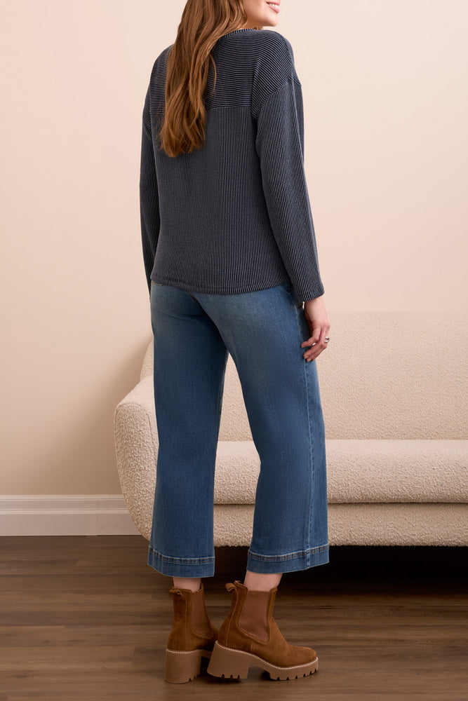 Tribal Fall 2025-2284O-8282-Long Sleeve Notch Collar Top-Marine - The Coach Pyramids