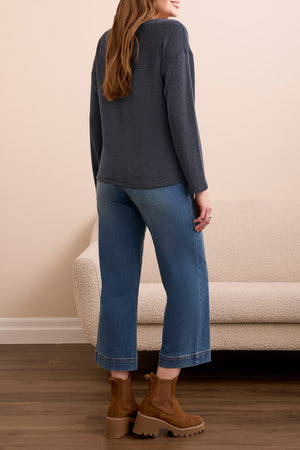 Tribal Fall 2025-2284O-8282-Long Sleeve Notch Collar Top-Marine - The Coach Pyramids
