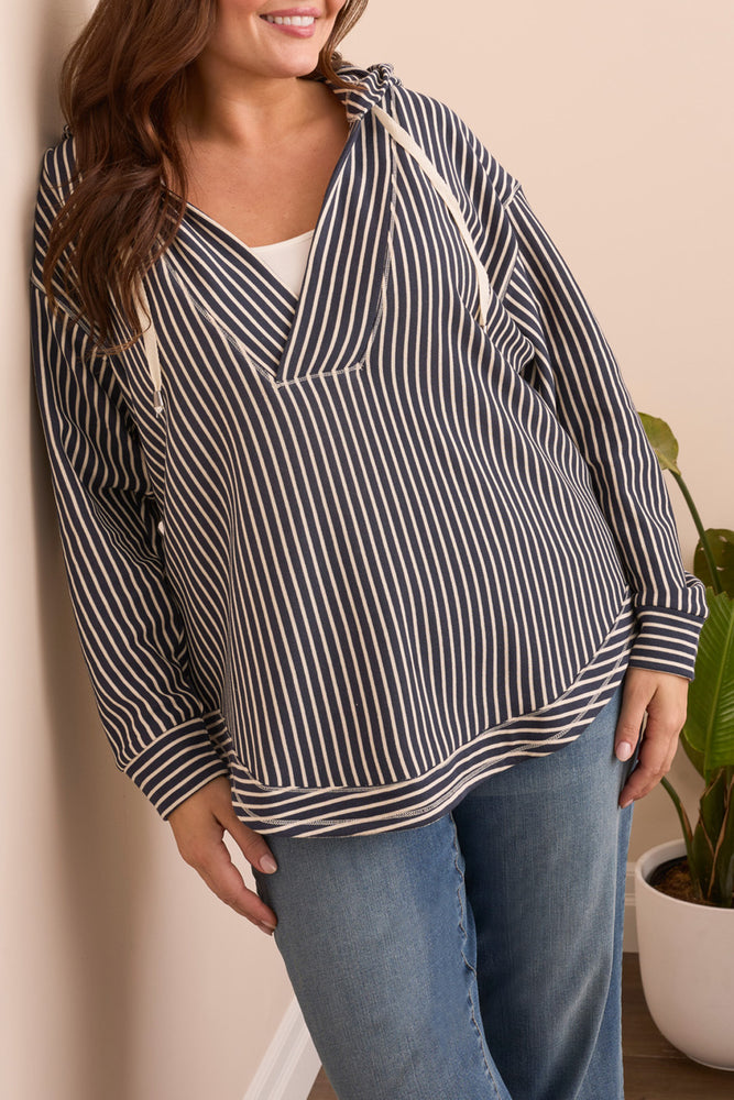 Tribal Fall 2025-2286O-8284-Long Sleeve Hooded Top W/Curved Hem-Cream - The Coach Pyramids