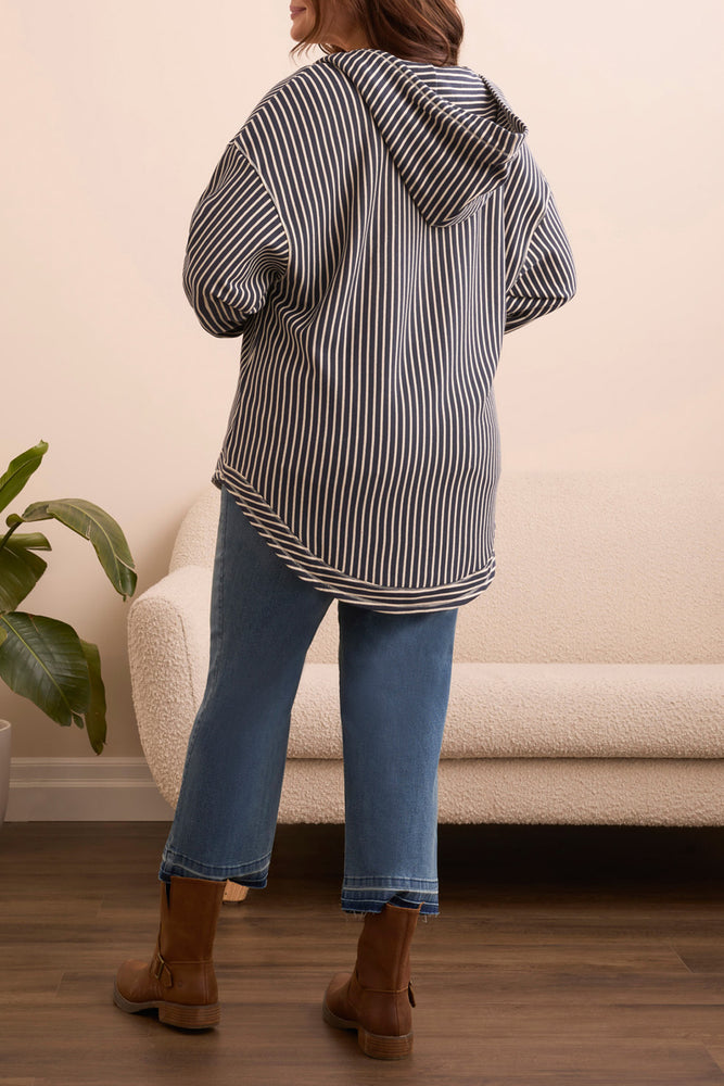 Tribal Fall 2025-2286O-8284-Long Sleeve Hooded Top W/Curved Hem-Cream - The Coach Pyramids