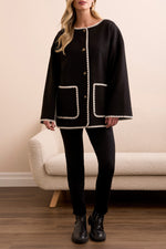 Tribal Fall 2025-2287O-3995-Long Sleeve Button Front Coat W/Detachable Scarf-Black - The Coach Pyramids