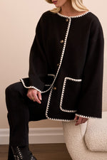 Tribal Fall 2025-2287O-3995-Long Sleeve Button Front Coat W/Detachable Scarf-Black - The Coach Pyramids