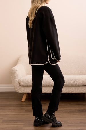 Tribal Fall 2025-2287O-3995-Long Sleeve Button Front Coat W/Detachable Scarf-Black - The Coach Pyramids