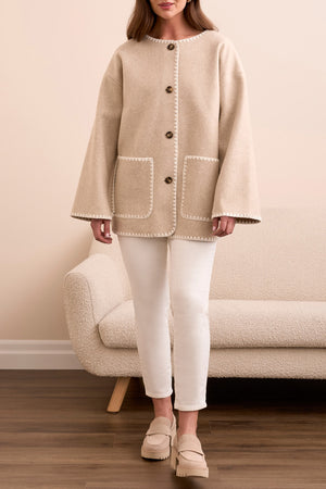 Tribal Fall 2025-2287O-3995-Long Sleeve Button Front Coat W/Detachable Scarf-H Ice Latte - The Coach Pyramids