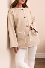Tribal Fall 2025-2287O-3995-Long Sleeve Button Front Coat W/Detachable Scarf-H Ice Latte - The Coach Pyramids