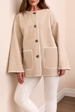 Tribal Fall 2025-2287O-3995-Long Sleeve Button Front Coat W/Detachable Scarf-H Ice Latte - The Coach Pyramids