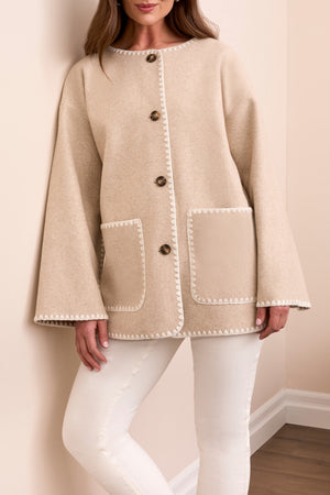 Tribal Fall 2025-2287O-3995-Long Sleeve Button Front Coat W/Detachable Scarf-H Ice Latte - The Coach Pyramids