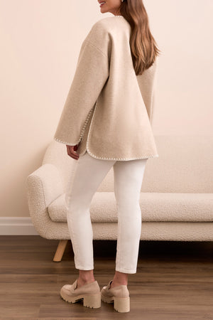 Tribal Fall 2025-2287O-3995-Long Sleeve Button Front Coat W/Detachable Scarf-H Ice Latte - The Coach Pyramids