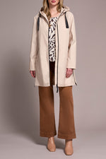 Tribal Fall 2025-2288O-8304-Long Sleeve Zip Front Rain Coat W/Hood-Sand Stone - The Coach Pyramids