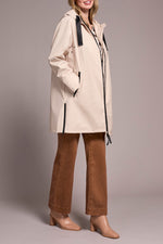 Tribal Fall 2025-2288O-8304-Long Sleeve Zip Front Rain Coat W/Hood-Sand Stone - The Coach Pyramids
