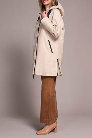 Tribal Fall 2025-2288O-8304-Long Sleeve Zip Front Rain Coat W/Hood-Sand Stone - The Coach Pyramids