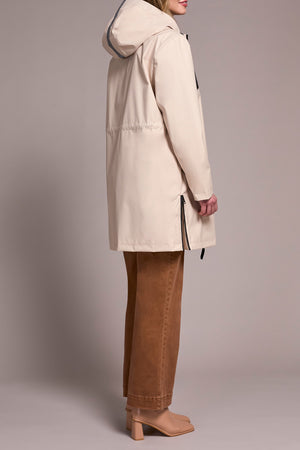 Tribal Fall 2025-2288O-8304-Long Sleeve Zip Front Rain Coat W/Hood-Sand Stone - The Coach Pyramids