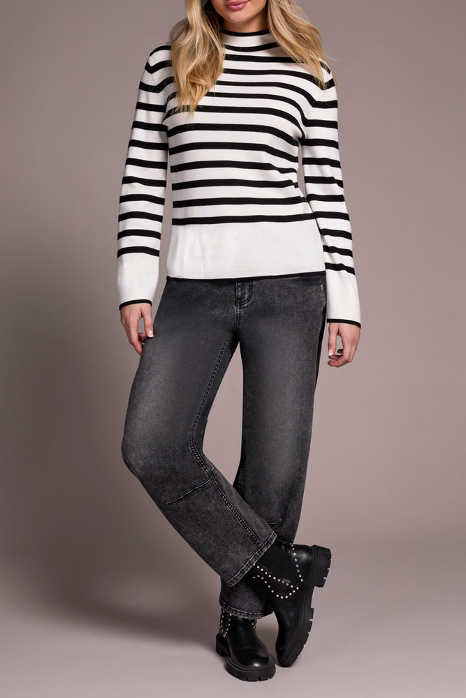 Tribal Fall 2025-2289O-835-Long Sleeve Funnel Neck Sweater-Cream - The Coach Pyramids