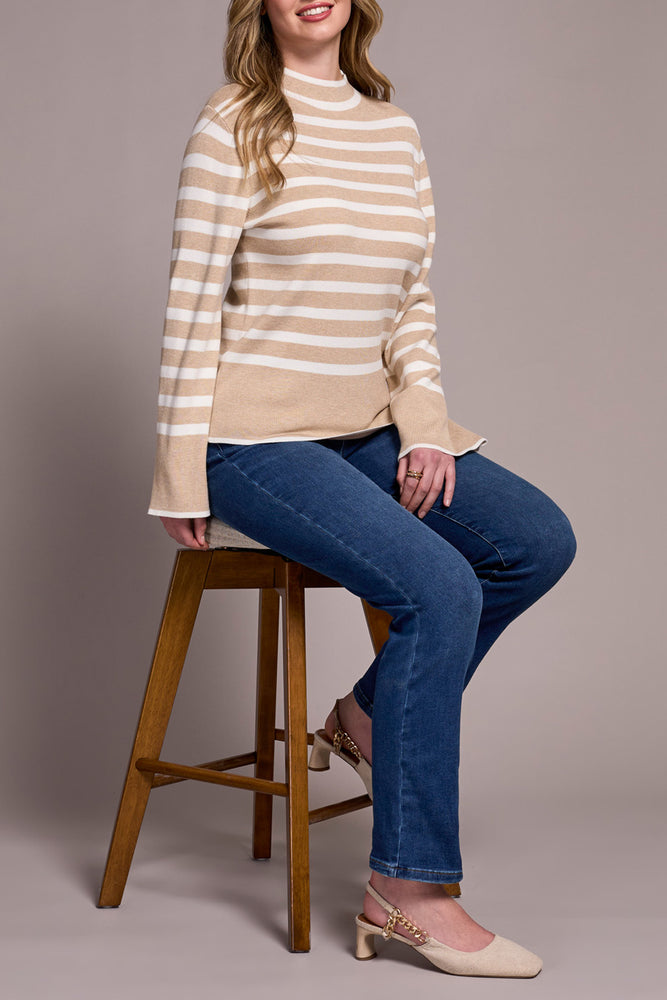 Tribal Fall 2025-2289O-835-Long Sleeve Funnel Neck Sweater-H Latte - The Coach Pyramids