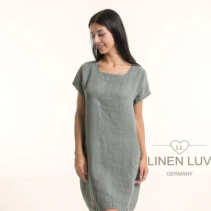 Linen Luv-TP1679-167-French Linen Dress-Sage - The Coach Pyramids