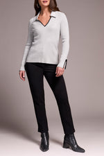 Tribal Fall 2025-2291O-835-Long Sleeve Polo Sweater W/Blanket Stitch-Grey Mix - The Coach Pyramids