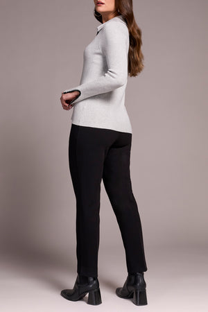 Tribal Fall 2025-2291O-835-Long Sleeve Polo Sweater W/Blanket Stitch-Grey Mix - The Coach Pyramids