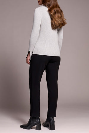 Tribal Fall 2025-2291O-835-Long Sleeve Polo Sweater W/Blanket Stitch-Grey Mix - The Coach Pyramids