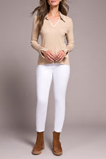 Tribal Fall 2025-2291O-835-Long Sleeve Polo Sweater W/Blanket Stitch-H Latte - The Coach Pyramids