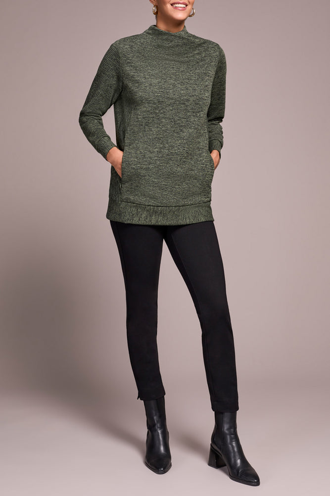 Tribal Fall 2025-2293O-8306-Long Sleeve Tunic W/Invisible Pockets-Chive - The Coach Pyramids