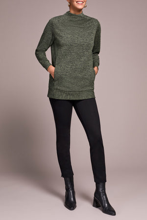 Tribal Fall 2025-2293O-8306-Long Sleeve Tunic W/Invisible Pockets-Chive - The Coach Pyramids
