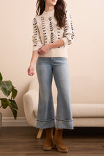 Tribal Fall 2025-2295O-3954-3/4 Sleeve Mock Neck W/Cables Detail-Moonstone - The Coach Pyramids