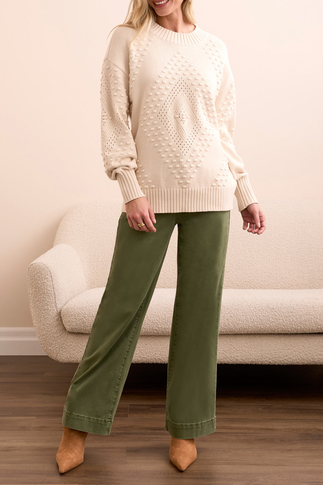 Tribal Fall 2025-2299O-576-Long Sleeve Crew Neck Sweater-Moonstone - The Coach Pyramids