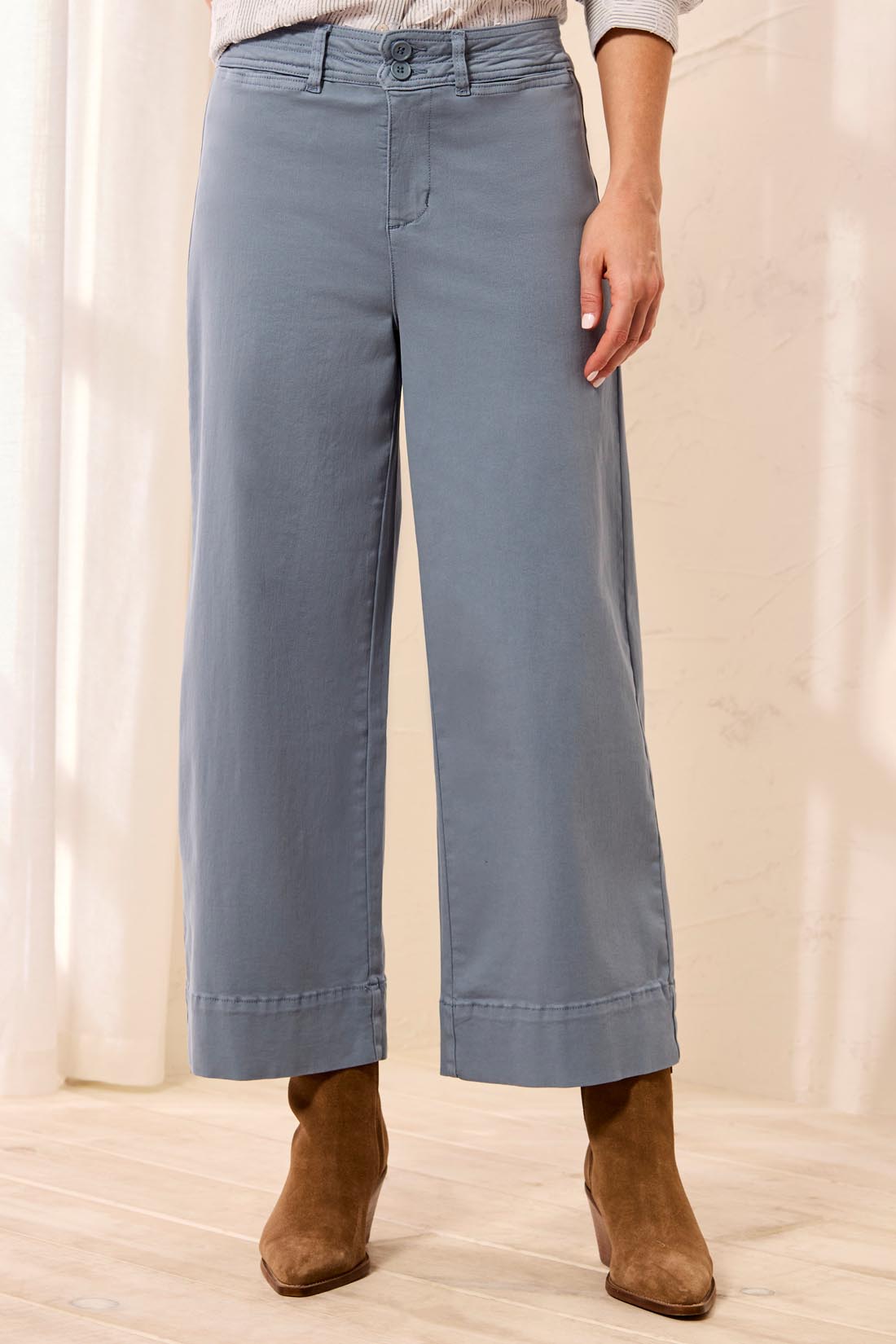 Tribal-High Rise Fly Front Palazzo W/WB Detail-2304O-1633-Blue Fog - The Coach Pyramids