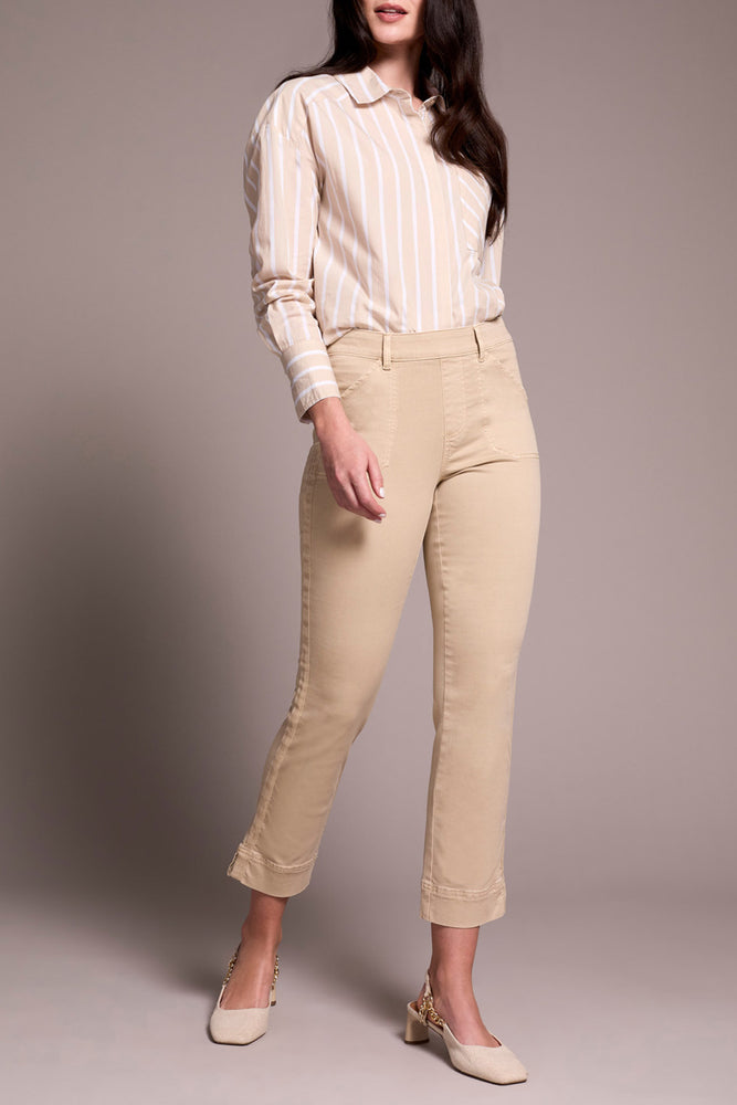 Tribal Fall 2025-2305O-2020W-Pull On Ankle Pant W/Side Leg Tape-Sand Stone
