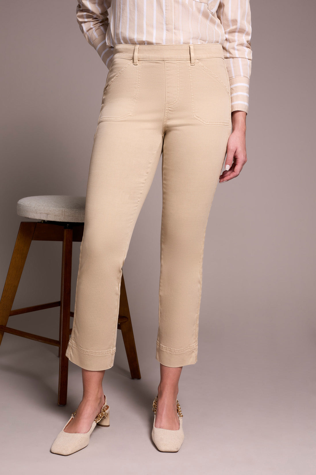 Tribal Fall 2025-2305O-2020W-Pull On Ankle Pant W/Side Leg Tape-Sand Stone - The Coach Pyramids